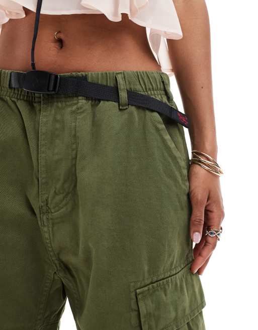 Gramicci cotton twill longline cargo shorts in khaki | ASOS