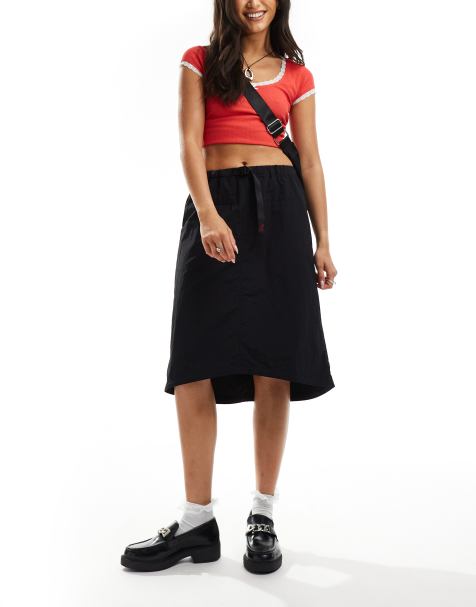 Gramicci nylon packable midi skirt in black 