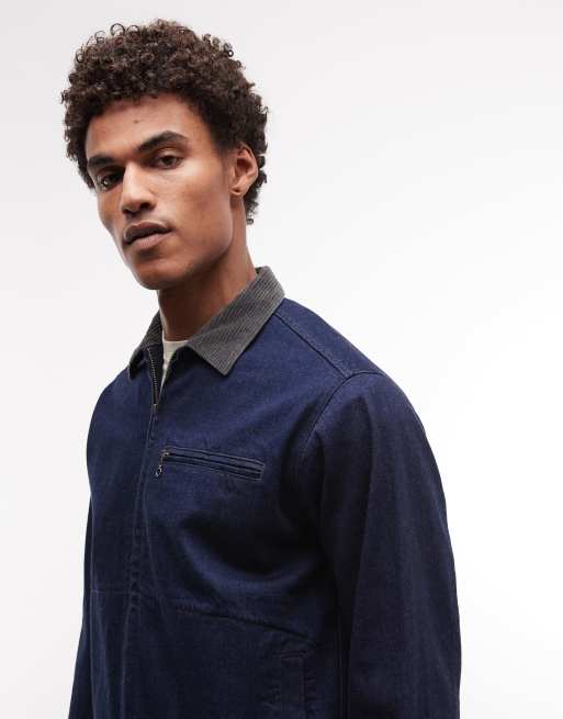 Gramicci denim trucker jacket with contrast collar in indigo, 4 of 5
