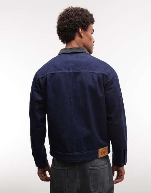 Gramicci denim trucker jacket with contrast collar in indigo, 5 of 5