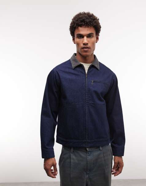 Gramicci Denim-Truckerjacke mit Kontrastkragen in Indigo - view 1