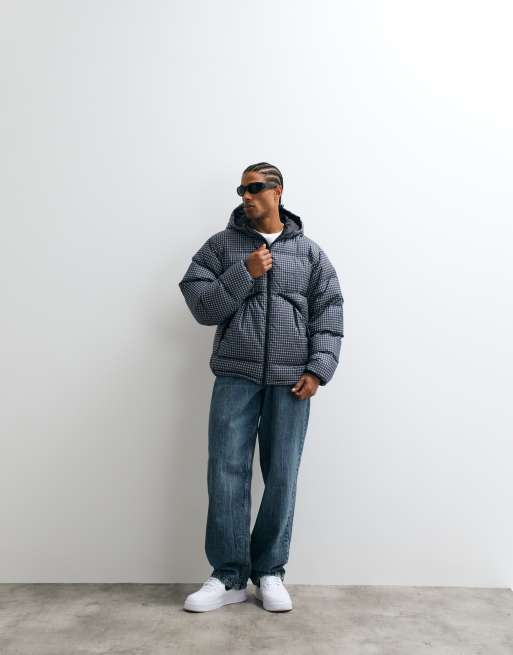 Gramicci down checked puffer jacket in navy, 3 of 5