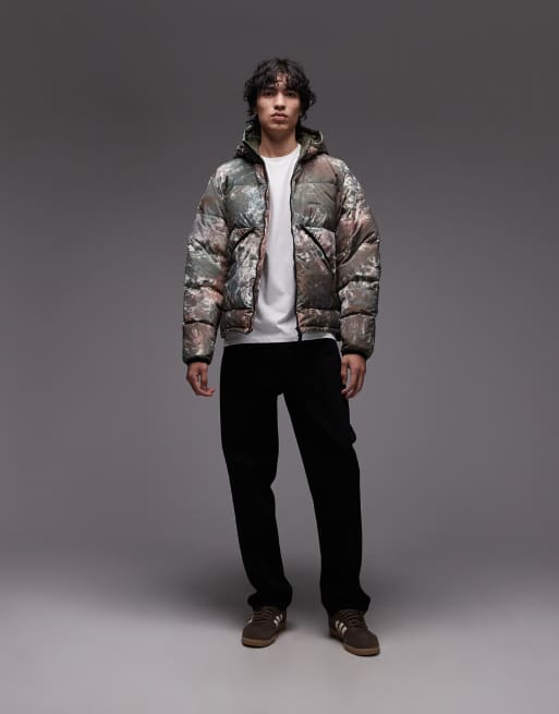 Gramicci down puffer jacket in green and brown tie dye, 2 of 5