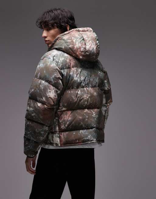 Gramicci down puffer jacket in green and brown tie dye, 3 of 5