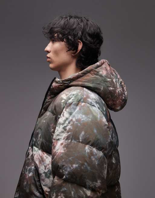 Gramicci down puffer jacket in green and brown tie dye, 4 of 5