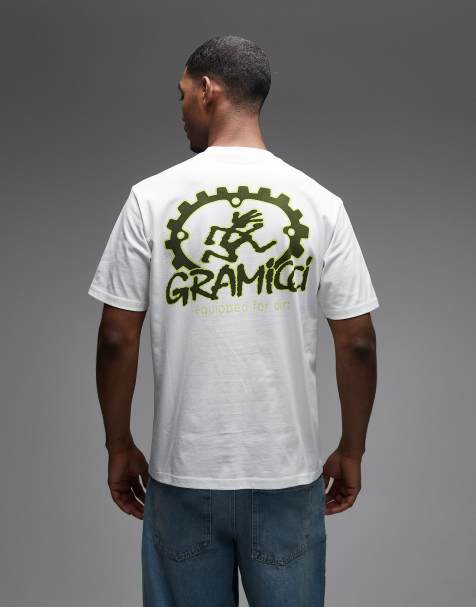 Gramicci equipped for dirt short sleeve tee with back graphic in white