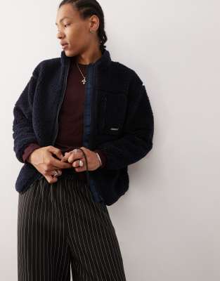 JACK PYKE Giacca In Pile Donna Blu Navy Con Zip E TASche