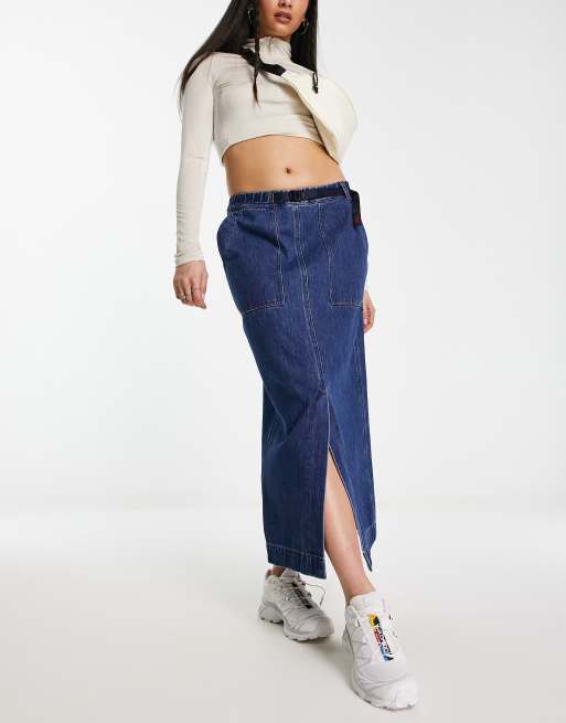 Gramicci - Gonna lunga in denim lavaggio blu medio