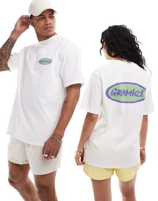 Gramicci - Hvid unisex-T-shirt med grafik foran i bomuld, 4 af 4