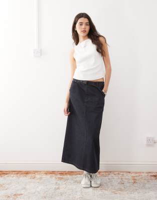 Gramicci japanese denim midi skirt in indigo-Navy
