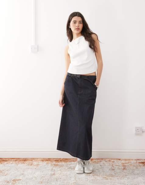 Gramicci japanese denim midi skirt in indigo