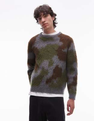 Gramicci Gramicci knitted mohair jumper in digital camo-Multi