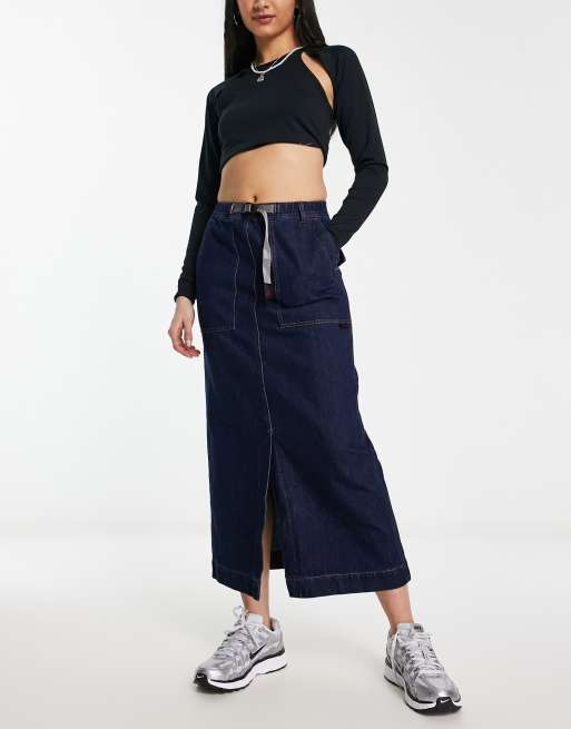 Gramicci - Lange denim rok in blauw