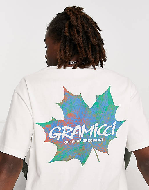 Gramicci leaf back print t-shirt in white