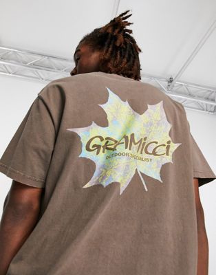 Gramicci leaf backprint t-shirt in brown