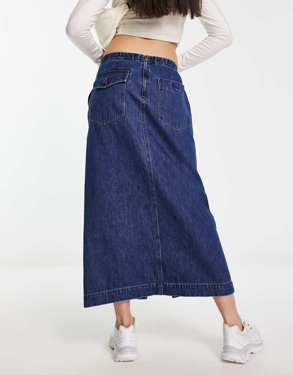 Vero Moda Tall column denim skirt in dark blue