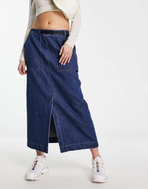 Long elastic outlet waist jeans skirt