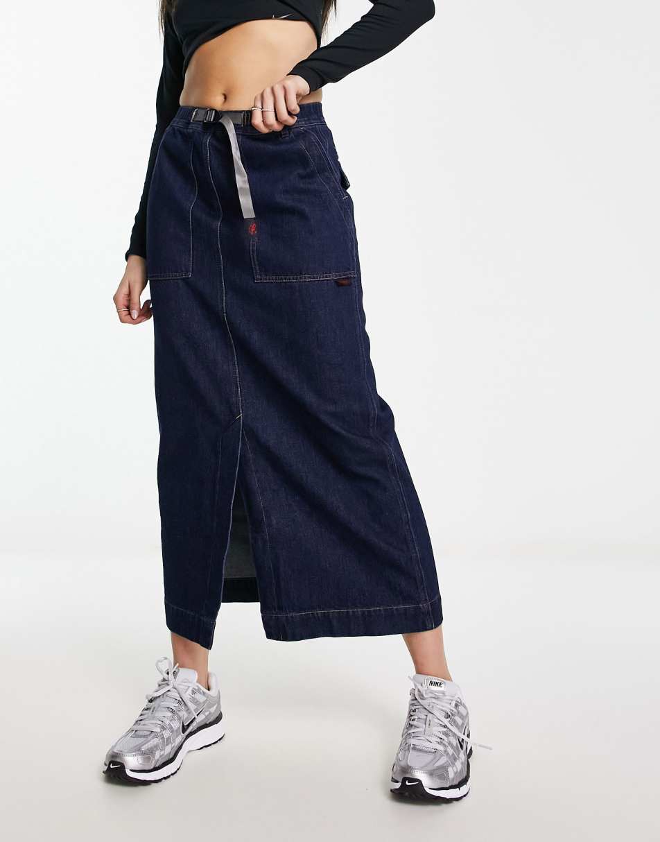 Vero Moda Tall column denim skirt in dark blue