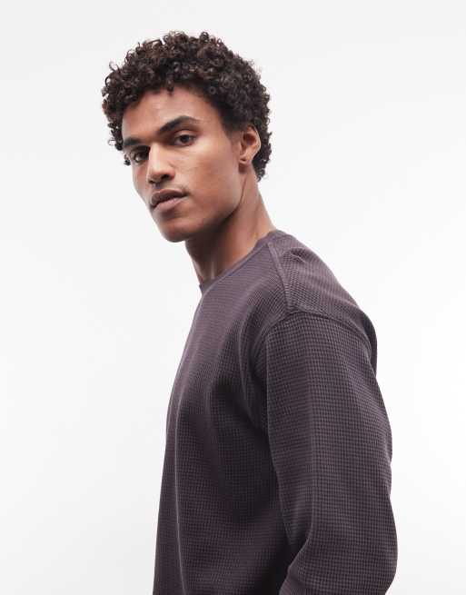 Gramicci long sleeve textured waffle sweatshirt in black/black wash, 5 of 5