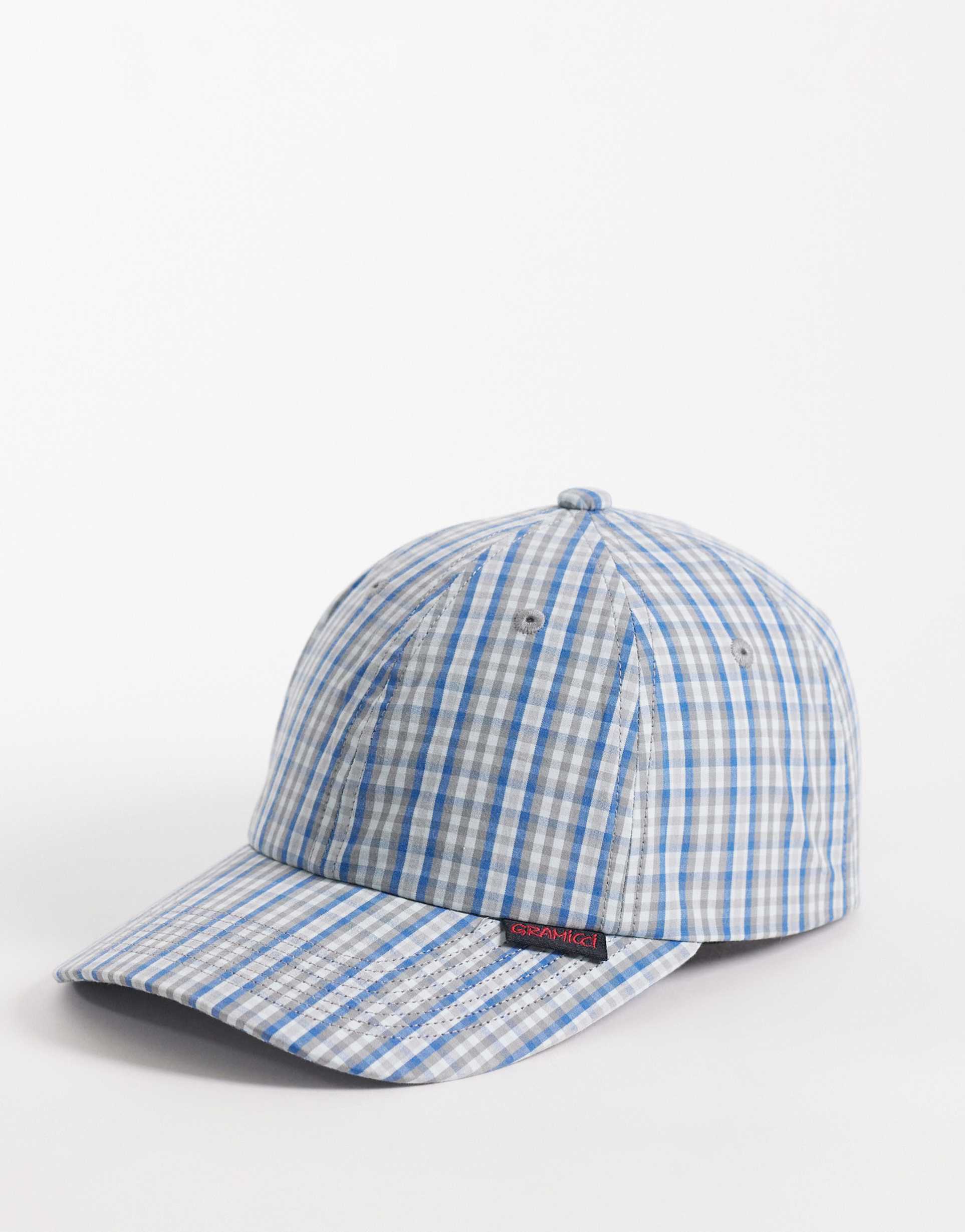 gramicci millwood plaid cap in navy