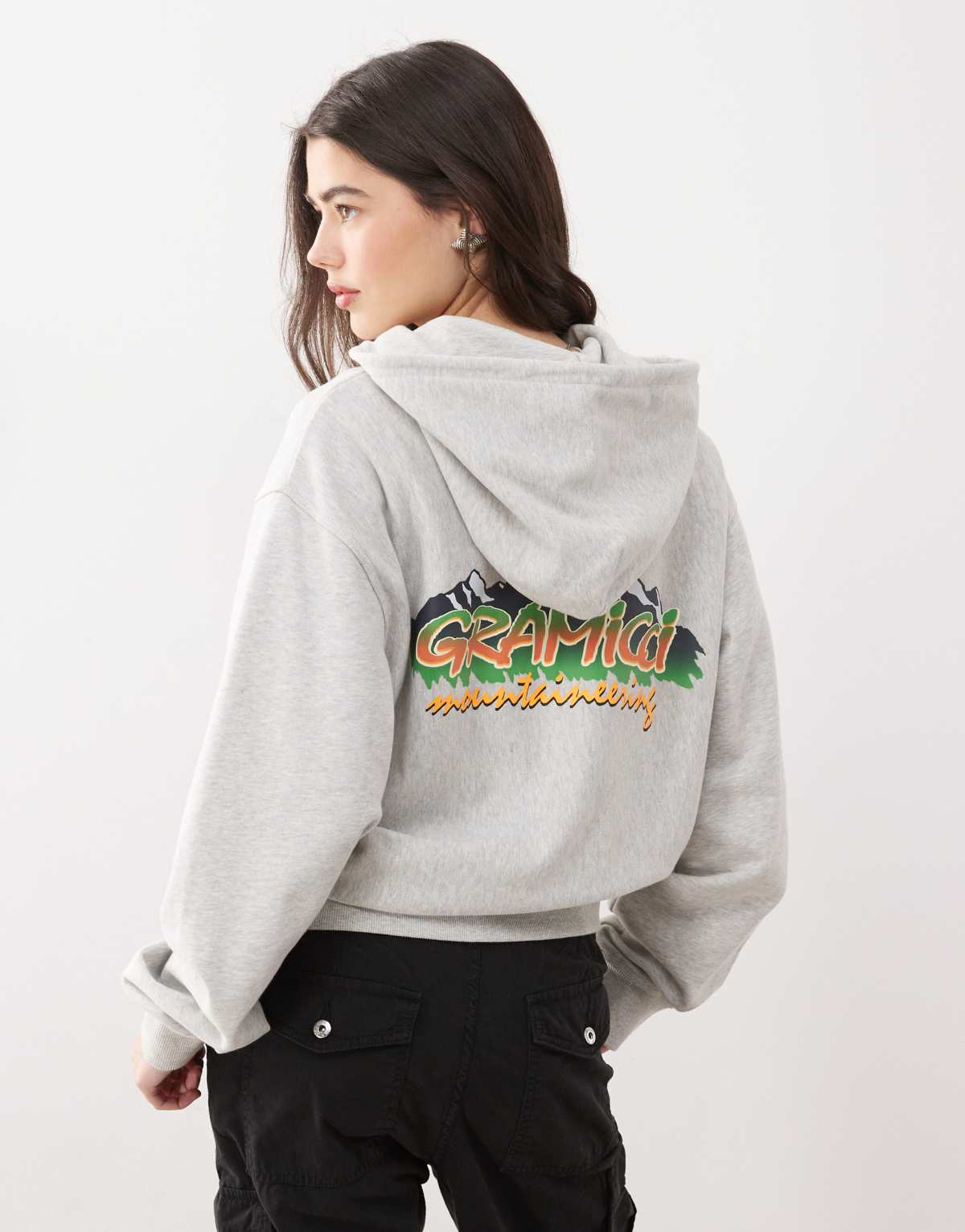 Gramicci mountaineering graphic zip hoodie in grey