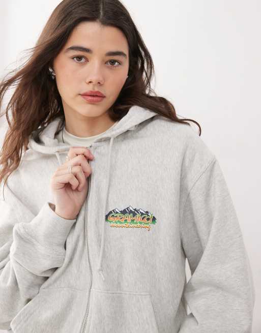 Gramicci mountaineering graphic zip hoodie in grey