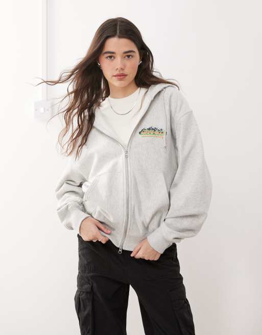 Gramicci mountaineering graphic zip hoodie in grey