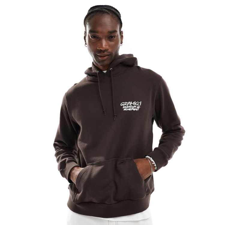 Gramicci napping climber graphic hoodie in dark brown | ASOS