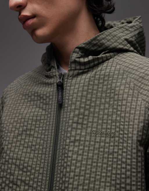 Gramicci northside utility hooded jacket in green micro plaid | ASOS