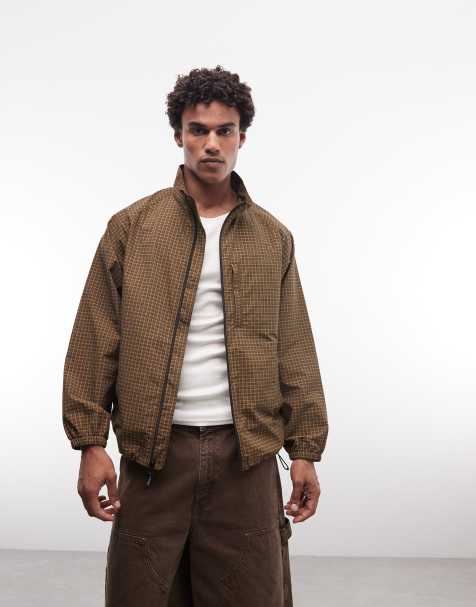 Gramicci nylon mini check jacket in brown - view 1