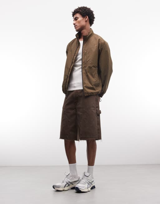 Gramicci nylon mini check jacket in brown, 4 of 5