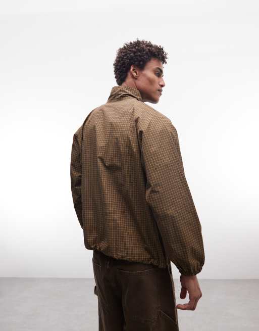 Gramicci nylon mini check jacket in brown, 5 of 5