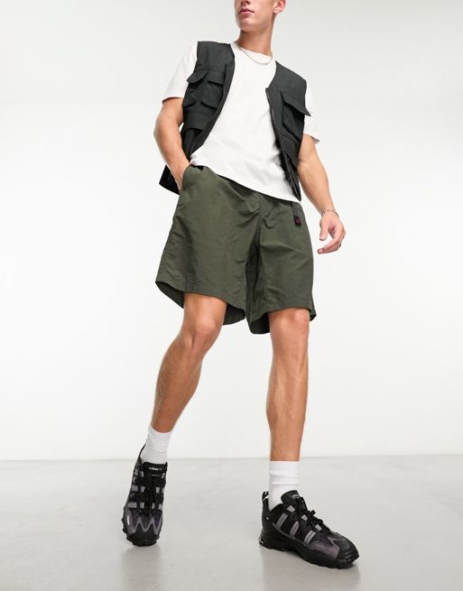 Gramicci nylon packable loose shorts in olive