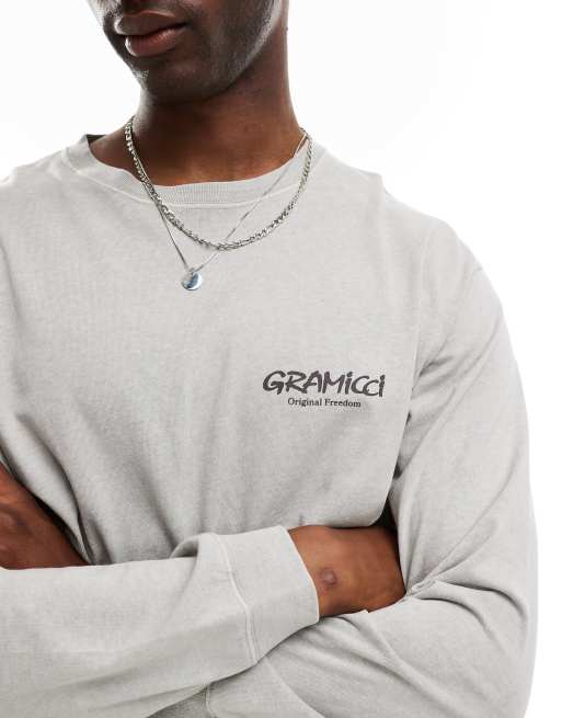 Gramicci original freedom graphic long sleeve t-shirt in pigment sage, 3 of 4