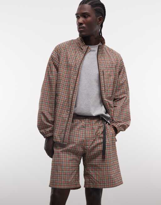 Gramicci - Pantaloncini a conchiglia a quadri color mattone in coordinato
