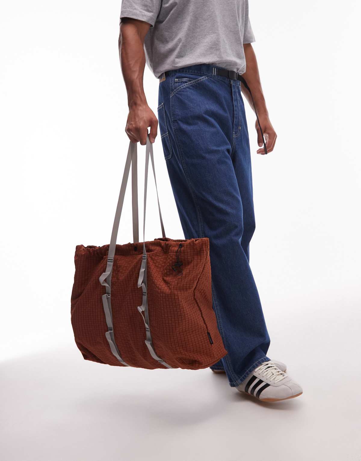 Gramicci plaid climbing tote bag in burnt orange check