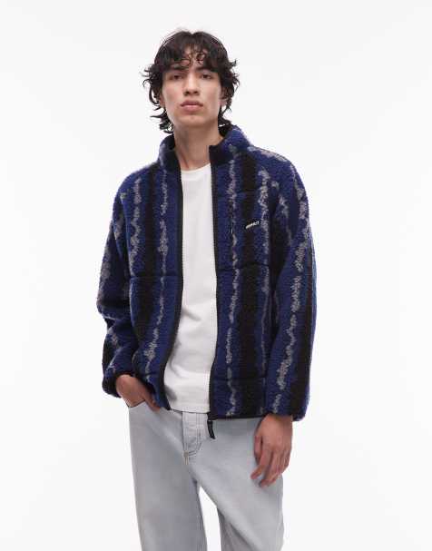 Gramicci ripple teddy jacket in blue and black - view 1