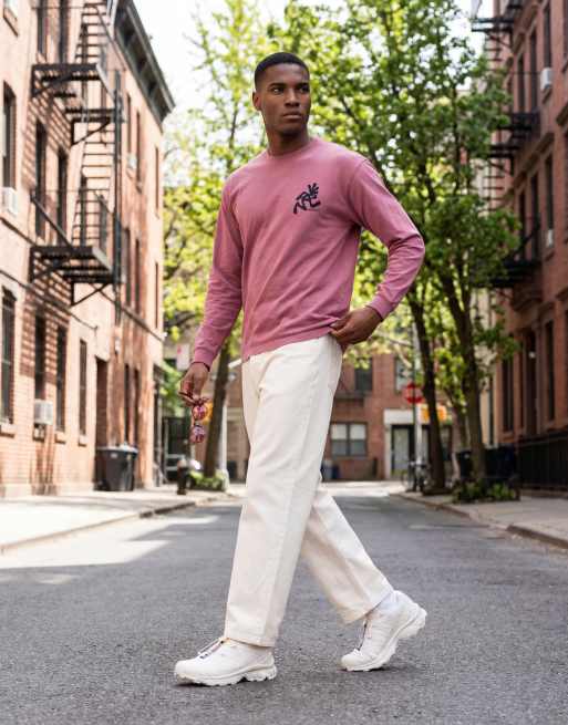 Gramicci running man long sleeve pigment dyed tee with back and chest graphic in red pigment, 12 of 12