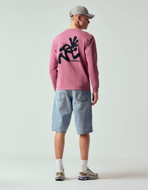 Gramicci running man long sleeve pigment dyed tee with back and chest graphic in red pigment, 3 of 7