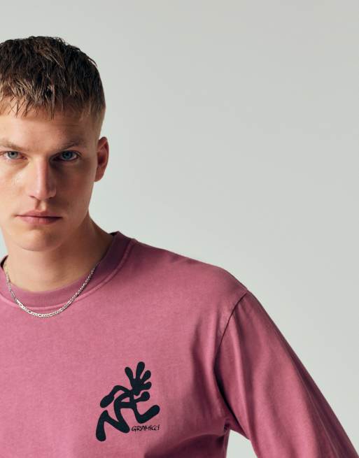 Gramicci running man long sleeve pigment dyed tee with back and chest graphic in red pigment, 4 of 7