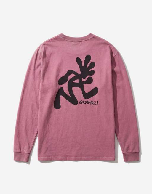 Gramicci running man long sleeve pigment dyed tee with back and chest graphic in red pigment, 7 of 7