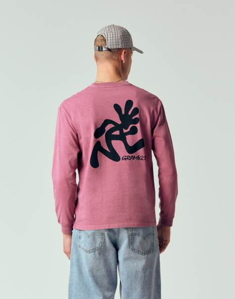 Gramicci running man long sleeve pigment dyed tee with back graphic in red pigment
