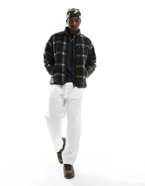 Gramicci – Sahdow – Karierte Jacke aus Sherpa-Fleece in Olivgrün - view 1
