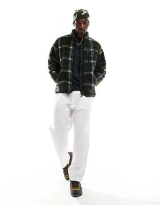 sahdow plaid sherpa jacket in olive-Green