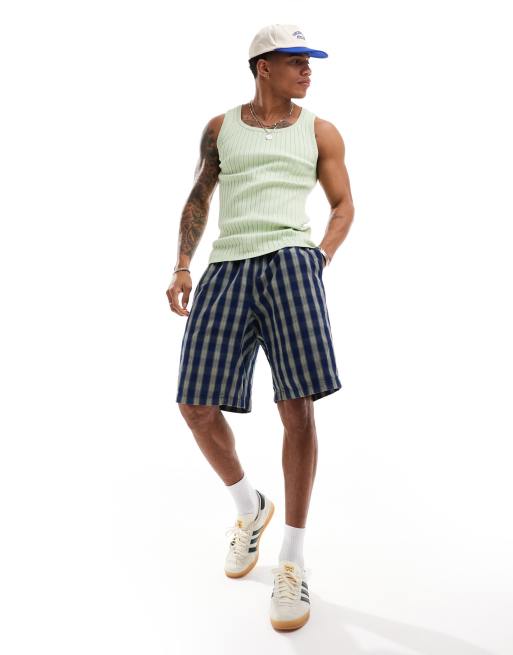Gramicci – Shorts in Blau mit Retro-Karomuster
