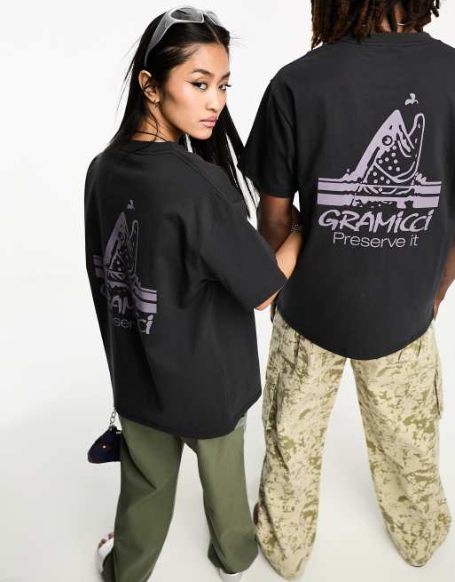 Gramicci - Sort T-shirt med print med ørred