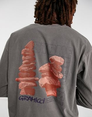 Gramicci stoneheads backprint long sleeve top in grey