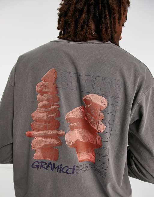 Gramicci stoneheads backprint long sleeve top in grey