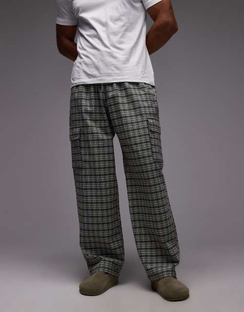 Gramicci swell loose fit cargo pants in green and white check - view 1