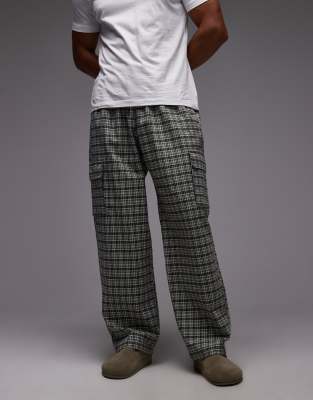 Gramicci Gramicci swell loose fit cargo trousers in green and white check-Multi